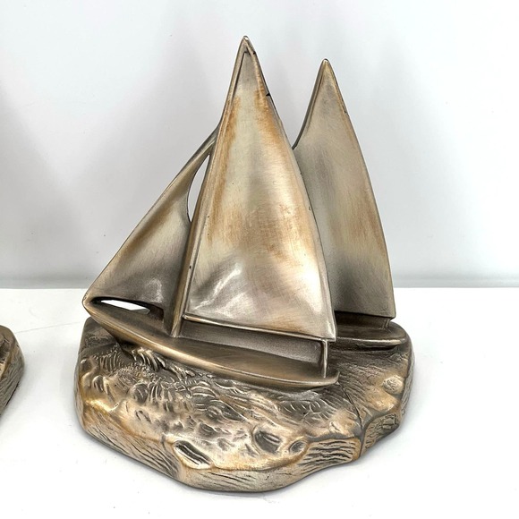 PM Craftsman Heavy Metal Bronze Colored Ship Bookends 5 1/2" - Picture 8 of 10